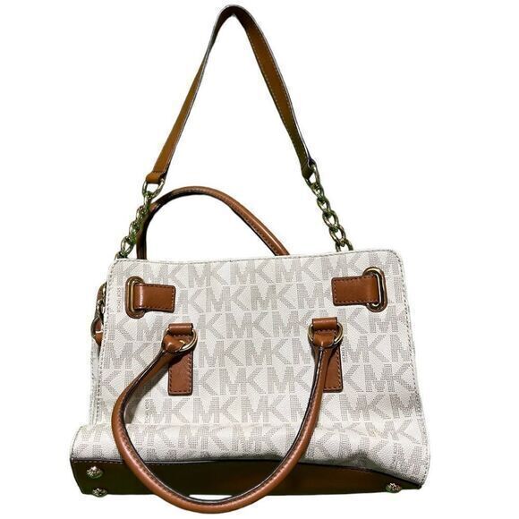 Michael Kors Hamilton Logo Shoulder Tote Vanilla Brown/White - Picture 3 of 7